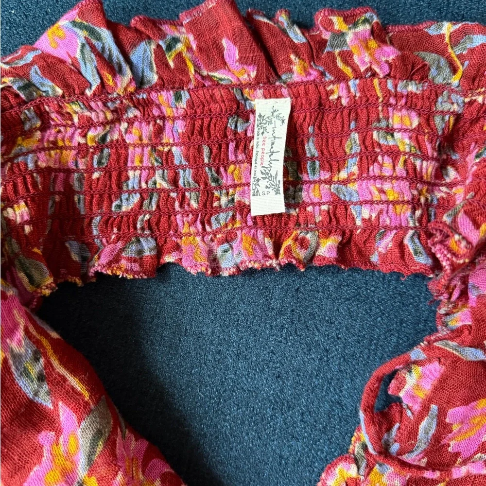 Free People Red Floral Ruffle Bralette